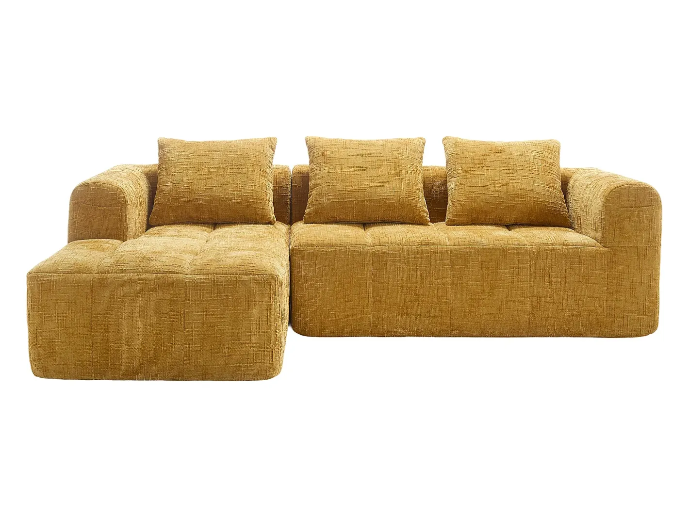 Sofá de canto - com bolsas de arrumação e 3 almofadas - chenille - com chaise longue e braços* Sale