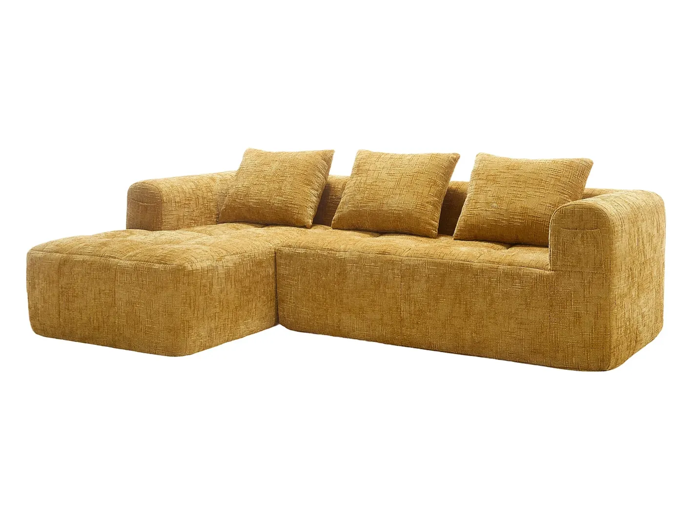 Sofá de canto - com bolsas de arrumação e 3 almofadas - chenille - com chaise longue e braços* Sale