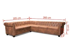 Clearance Sofá de canto Chesterfield 6 lugares couro sintético marrom 02_0020241 Sofá