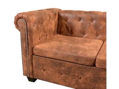 Clearance Sofá de canto Chesterfield 6 lugares couro sintético marrom 02_0020241 Sofá