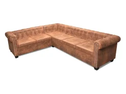 Clearance Sofá de canto Chesterfield 6 lugares couro sintético marrom 02_0020241 Sofá