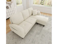 Sofá de canto com chaise longue - 3 lugares - tecido de algodão e linho - Bege claro^ModernLuxe Online