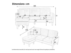 Sofá de canto com chaise longue - 3 lugares - tecido de algodão e linho - Bege claro^ModernLuxe Online