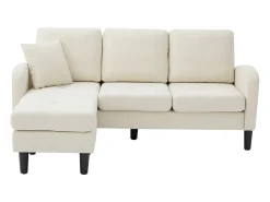 Sofá de canto com chaise longue - 3 lugares - tecido de algodão e linho - Bege claro^ModernLuxe Online