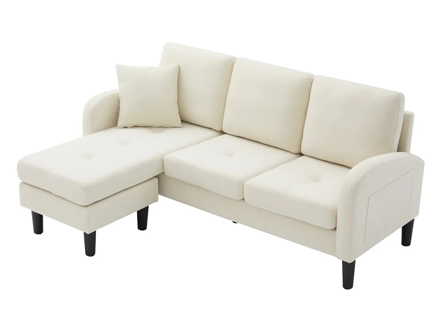 Sofá de canto com chaise longue - 3 lugares - tecido de algodão e linho - Bege claro^ModernLuxe Online