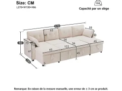 Sofá de canto conversível com 2 baús, almofada e porta-copos - Algodão e linho - 270×130×86 cm -*DripeX Discount