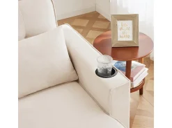 Sofá de canto conversível com 2 baús, almofada e porta-copos - Algodão e linho - 270×130×86 cm -*DripeX Discount