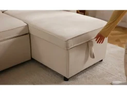 Sofá de canto conversível com 2 baús, almofada e porta-copos - Algodão e linho - 270×130×86 cm -*DripeX Discount