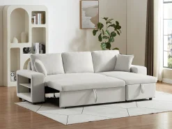 Vente-unique Sofá*Sofá de canto conversível e reversível com armazenamento e pufes em tecido SELIM Bege