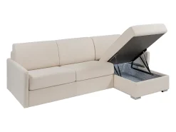 Vente-unique Sofá*Sofá de canto convertível abertura rápida tecido , cama 140 cm e colchão 18 cm CALIFE Bege