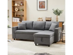 Sofá de canto convertível de 3 lugares - em tecido de linho - com suporte para copos de bolso - Cinza^ModernLuxe Hot