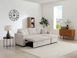 Vente-unique Sofá*Sofá de canto convertível e reversível em veludo cotelê GAZUR Bege