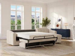 Vente-unique Sofá*Sofá de canto convertível et reversível abertura rápida em tecido - 160 cm - 18 cm DARIELO Bege