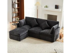 Sofá de canto de 3 lugares - com apoio para pés modular - chenille - Cinza*ModernLuxe Hot