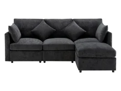Sofá de canto de 3 lugares - com apoio para pés modular - chenille - Cinza*ModernLuxe Hot
