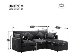 Sofá de canto de 3 lugares - com apoio para pés modular - chenille - Cinza*ModernLuxe Hot