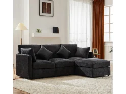 Sofá de canto de 3 lugares - com apoio para pés modular - chenille - Cinza*ModernLuxe Hot