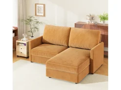 Sofá de canto de 2 -Sater - ângulo reversível para a direita / esquerda - 180x140x86cm - em tecido de veludo com nervuras - Max 300kg Load - Mostarda Amarelo^DripeX Online