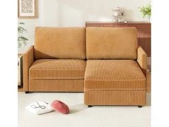 Sofá de canto de 2 -Sater - ângulo reversível para a direita / esquerda - 180x140x86cm - em tecido de veludo com nervuras - Max 300kg Load - Mostarda Amarelo^DripeX Online