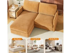 Sofá de canto de 2 -Sater - ângulo reversível para a direita / esquerda - 180x140x86cm - em tecido de veludo com nervuras - Max 300kg Load - Mostarda Amarelo^DripeX Online