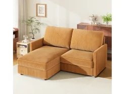 Sofá de canto de 2 -Sater - ângulo reversível para a direita / esquerda - 180x140x86cm - em tecido de veludo com nervuras - Max 300kg Load - Mostarda Amarelo^DripeX Online