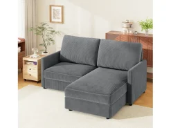 Best Sofá de canto de 2 -Sater - ângulo reversível da direita / esquerda - 180x140x86cm - em tecido de veludo com nervuras - Max 300kg Load - Antracite cinza Sofá