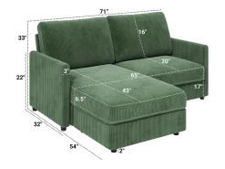 Best Sofá de canto de 2 -Sater - ângulo reversível para a direita / esquerda - 180x140x86cm - em tecido de veludo com nervuras - carga máxima de 300 kg - Sofá