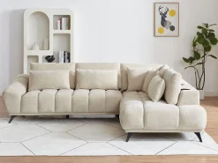 Vente-unique Sofá*Sofá de canto direito com encosto reclinável em veludo texturizado MAVIRO Bege