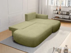 Sofá de canto direito convertível tecido chenille verde BROCARO de*Maison Céphy Clearance