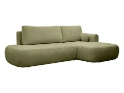 Sofá de canto direito convertível tecido chenille verde BROCARO de*Maison Céphy Clearance