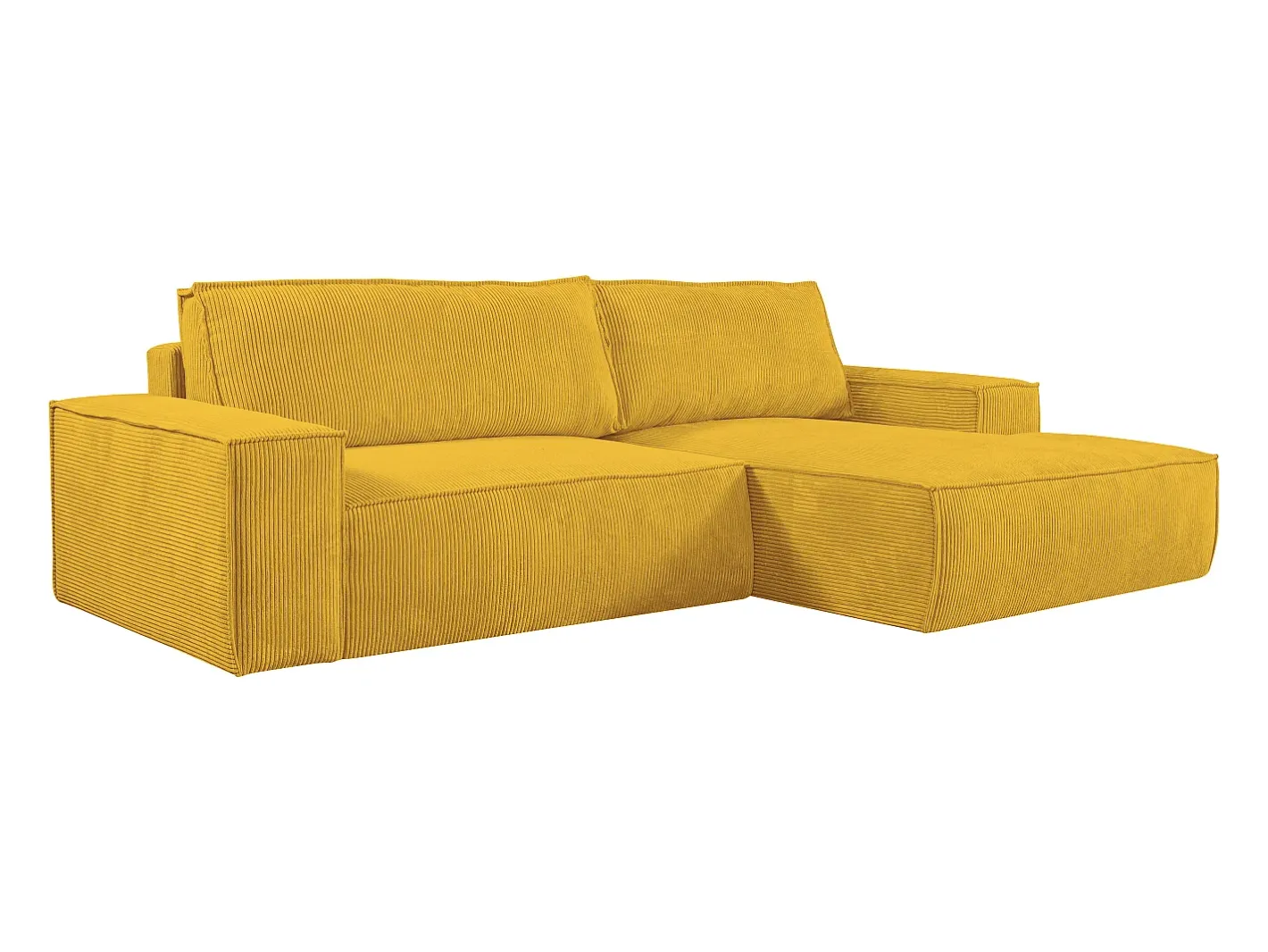 Vente-unique Sofá*Sofá de canto direito convertível em veludo canelado AMELIA Amarelo