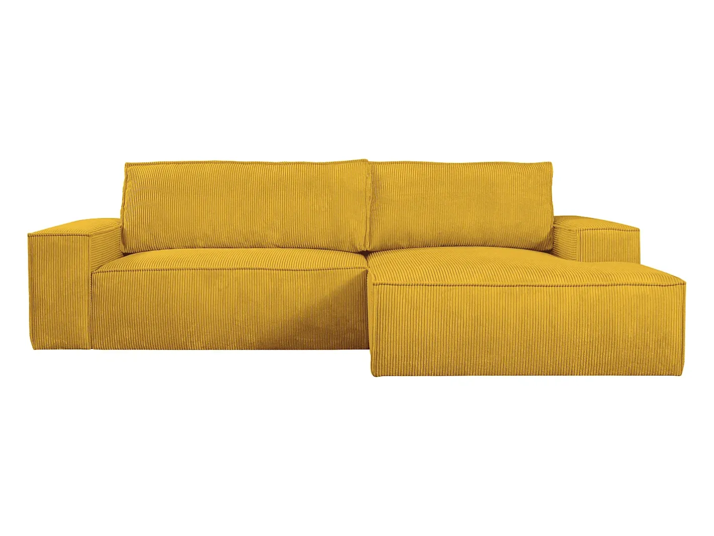 Vente-unique Sofá*Sofá de canto direito convertível em veludo canelado AMELIA Amarelo