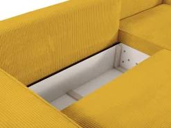 Vente-unique Sofá*Sofá de canto direito convertível em veludo canelado AMELIA Amarelo