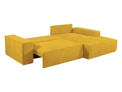 Vente-unique Sofá*Sofá de canto direito convertível em veludo canelado AMELIA Amarelo