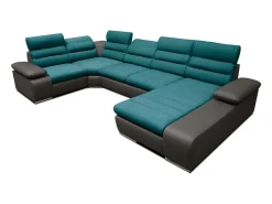 Vente-unique Sofá*Sofá de canto direito modular azul e cinzento BOILEAU Cinza antracite / Azul turquesa
