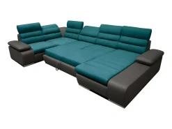 Vente-unique Sofá*Sofá de canto direito modular azul e cinzento BOILEAU Cinza antracite / Azul turquesa