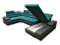 Vente-unique Sofá*Sofá de canto direito modular azul e cinzento BOILEAU Cinza antracite / Azul turquesa