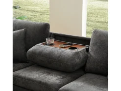 Sofá de canto em chenille - con função de dormir - con USB, Type-C e lâmpada de leitura - encosto dobrável con dois porta-copos - con banco - Cinza^ModernLuxe Clearance