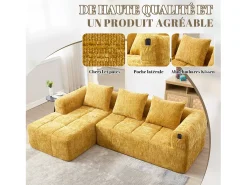Sofá de canto em forma de L com 3 lugares, 3 almofadas e bolso lateral - Chenille*Hauss Spole Sale