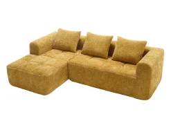 Sofá de canto em forma de L com 3 lugares, 3 almofadas e bolso lateral - Chenille*Hauss Spole Sale
