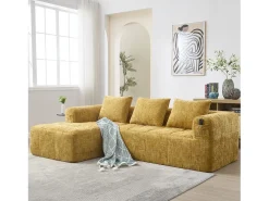 Sofá de canto em forma de L com 3 lugares, 3 almofadas e bolso lateral - Chenille*Hauss Spole Sale