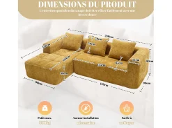 Sofá de canto em forma de L com 3 lugares, 3 almofadas e bolso lateral - Chenille*Hauss Spole Sale
