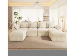 Sofá de canto em forma de U - 6 lugares - con apoios de braço ajustáveis - con descanso de pés removível - Veludo canelado -^ModernLuxe Clearance