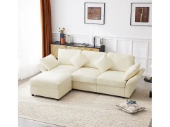 Sofá de canto em L - 3 lugares - com descanso para os pés - 4 almofadas - braços ajustáveis -*ModernLuxe Clearance