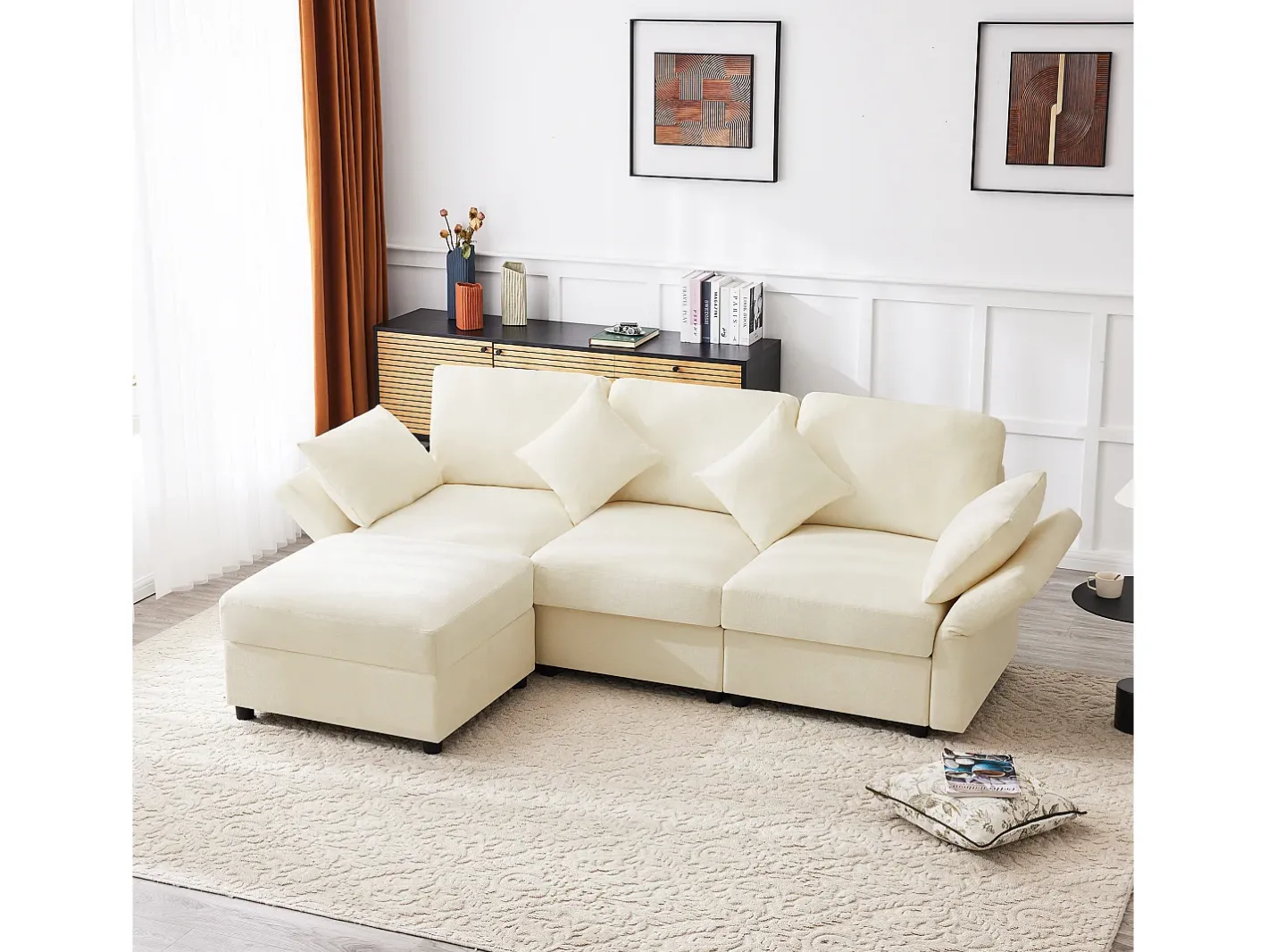 Sofá de canto em L - 3 lugares - com descanso para os pés - 4 almofadas - braços ajustáveis -*ModernLuxe Clearance