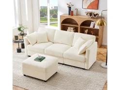 Sofá de canto em L - 3 lugares - com descanso para os pés - 4 almofadas - braços ajustáveis -*ModernLuxe Clearance
