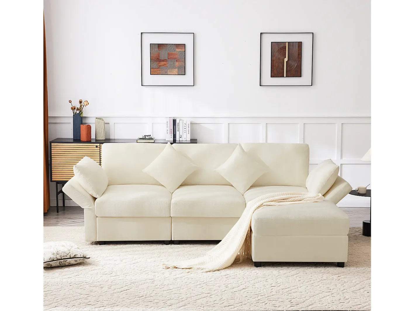 Sofá de canto em L - 3 lugares - com descanso para os pés - 4 almofadas - braços ajustáveis -*ModernLuxe Clearance