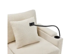 Online Sofá de canto em L - 3 lugares - com apoio para pés + porta-copos - carregador USB - 2 almofadas - Sofá