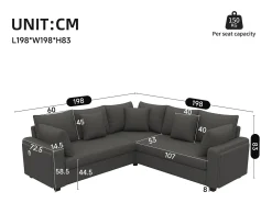 Sofá de canto em L - 4 lugares - con iluminação LED - porta de carregamento USB - veludo canelado - cinza*ModernLuxe Clearance