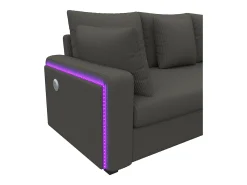 Sofá de canto em L - 4 lugares - con iluminação LED - porta de carregamento USB - veludo canelado - cinza*ModernLuxe Clearance
